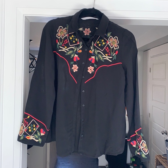 Zara Trafaluc Black Embroidered Sheer Shirt - Picture 1 of 4